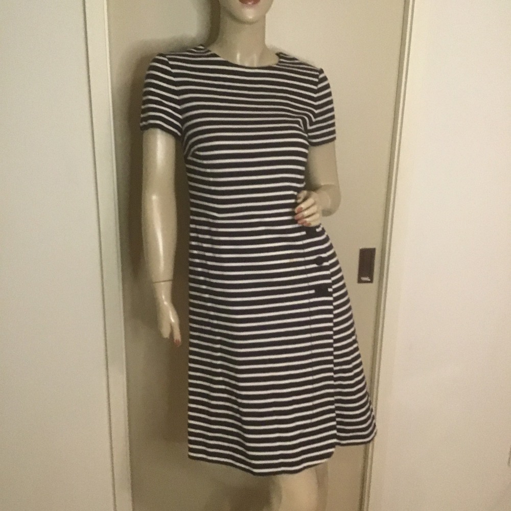 Tory‎ Burch Kamilla Navy White Striped Short Sleeve A-Line Dress Button Detail S